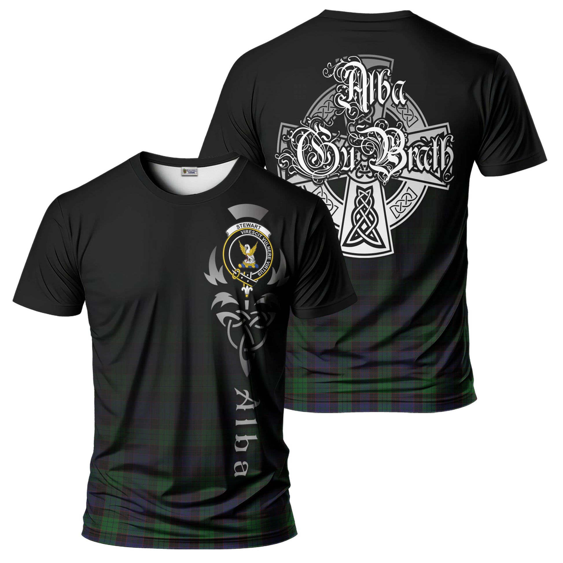 Tartan Vibes Clothing Stewart Old Tartan T-Shirt Featuring Alba Gu Brath Family Crest Celtic Inspired