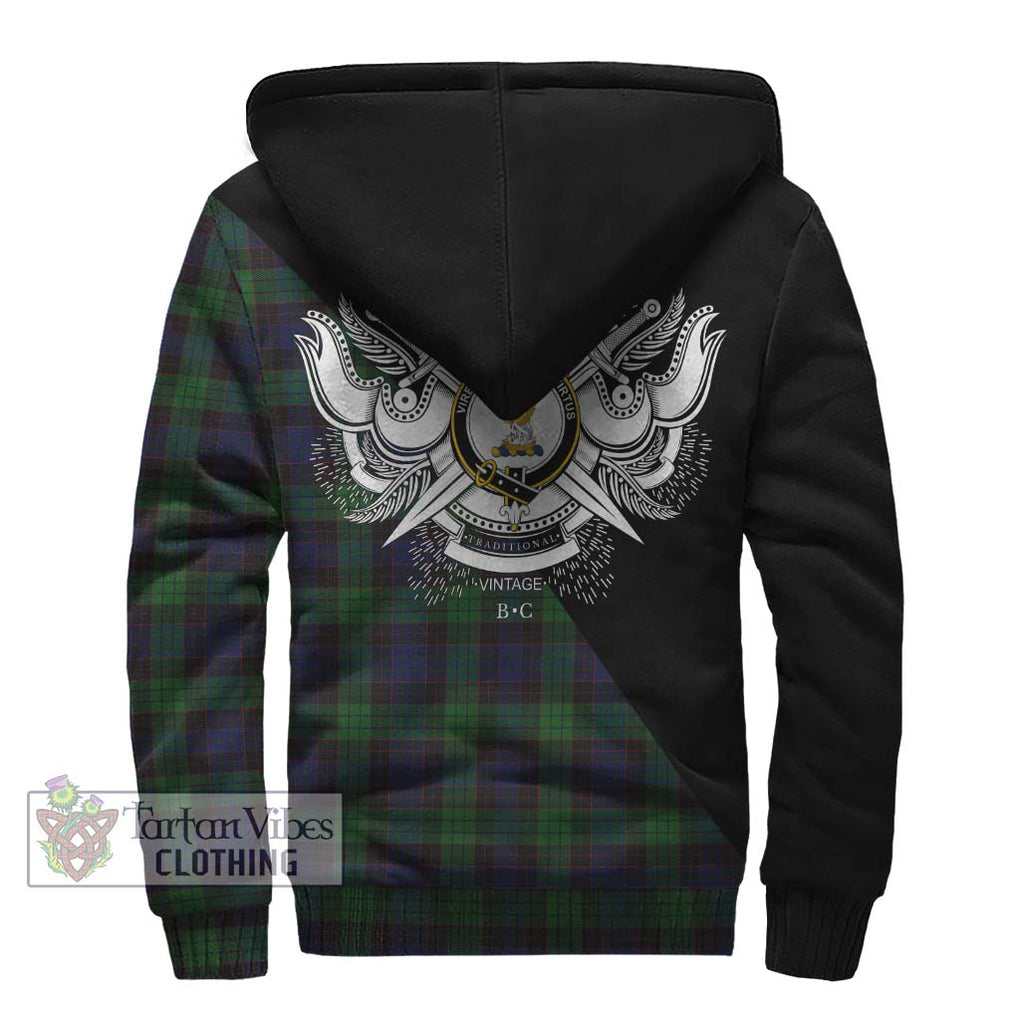 Stewart Old Tartan Sherpa Hoodie with Family Crest and Military Logo Style - Tartanvibesclothing Shop