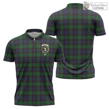 Stewart Old Tartan Zipper Polo Shirt with Family Crest