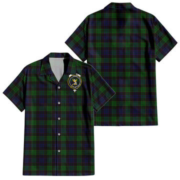 Stewart Old Tartan Short Sleeve Button Down Shirt with Family Crest