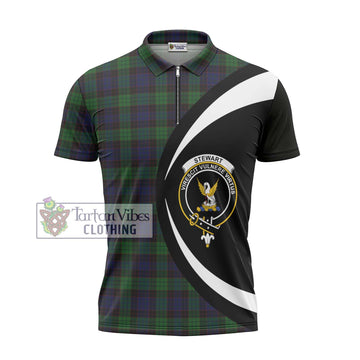 Stewart Old Tartan Zipper Polo Shirt with Family Crest Circle Style