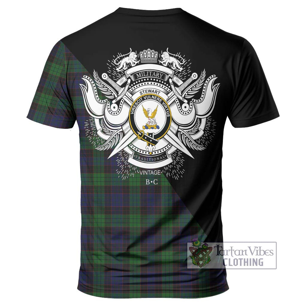 Stewart Old Tartan T-Shirt with Family Crest and Military Logo Style - Tartanvibesclothing Shop