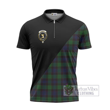 Stewart Old Tartan Zipper Polo Shirt with Family Crest and Military Logo Style