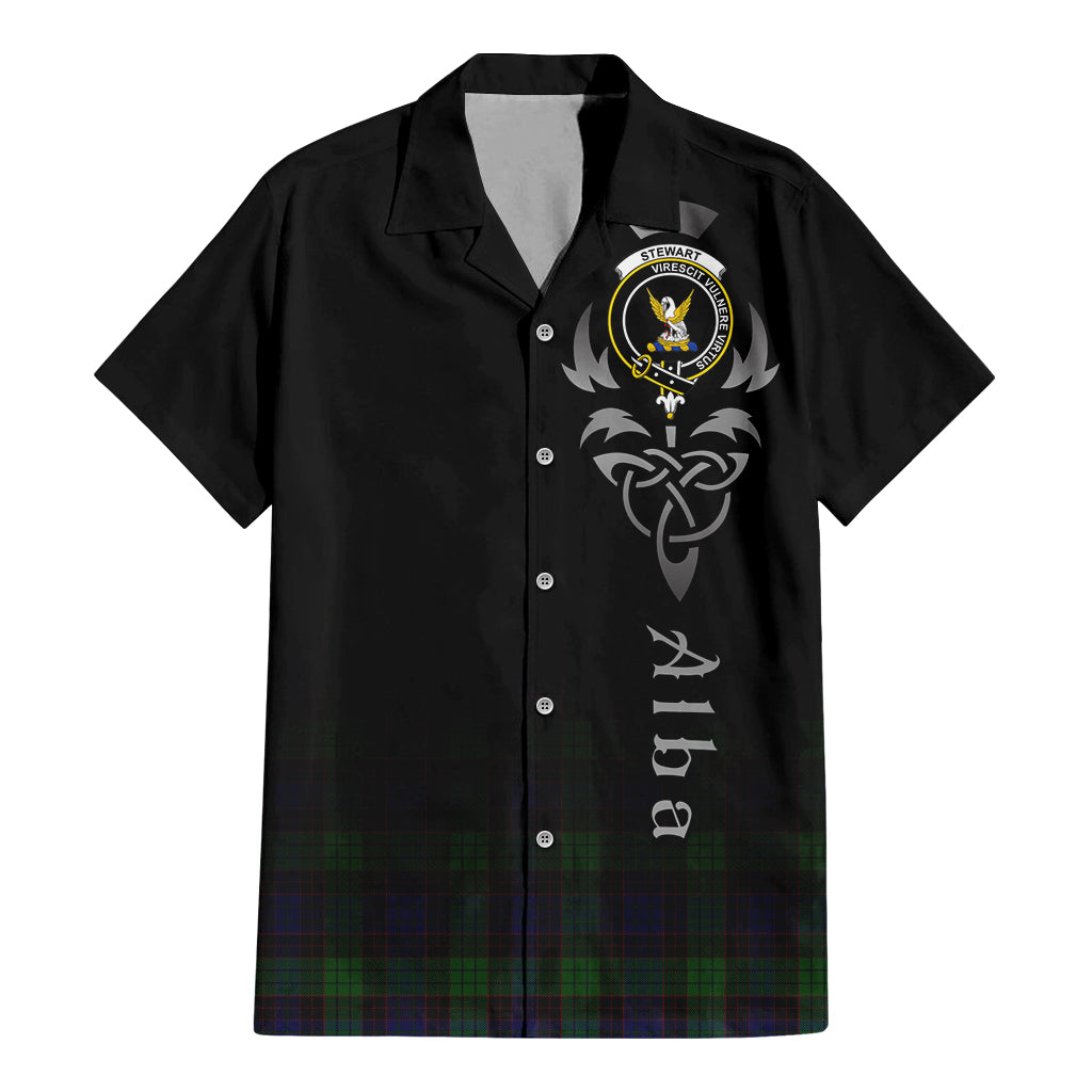 Tartan Vibes Clothing Stewart Old Tartan Short Sleeve Button Up Featuring Alba Gu Brath Family Crest Celtic Inspired