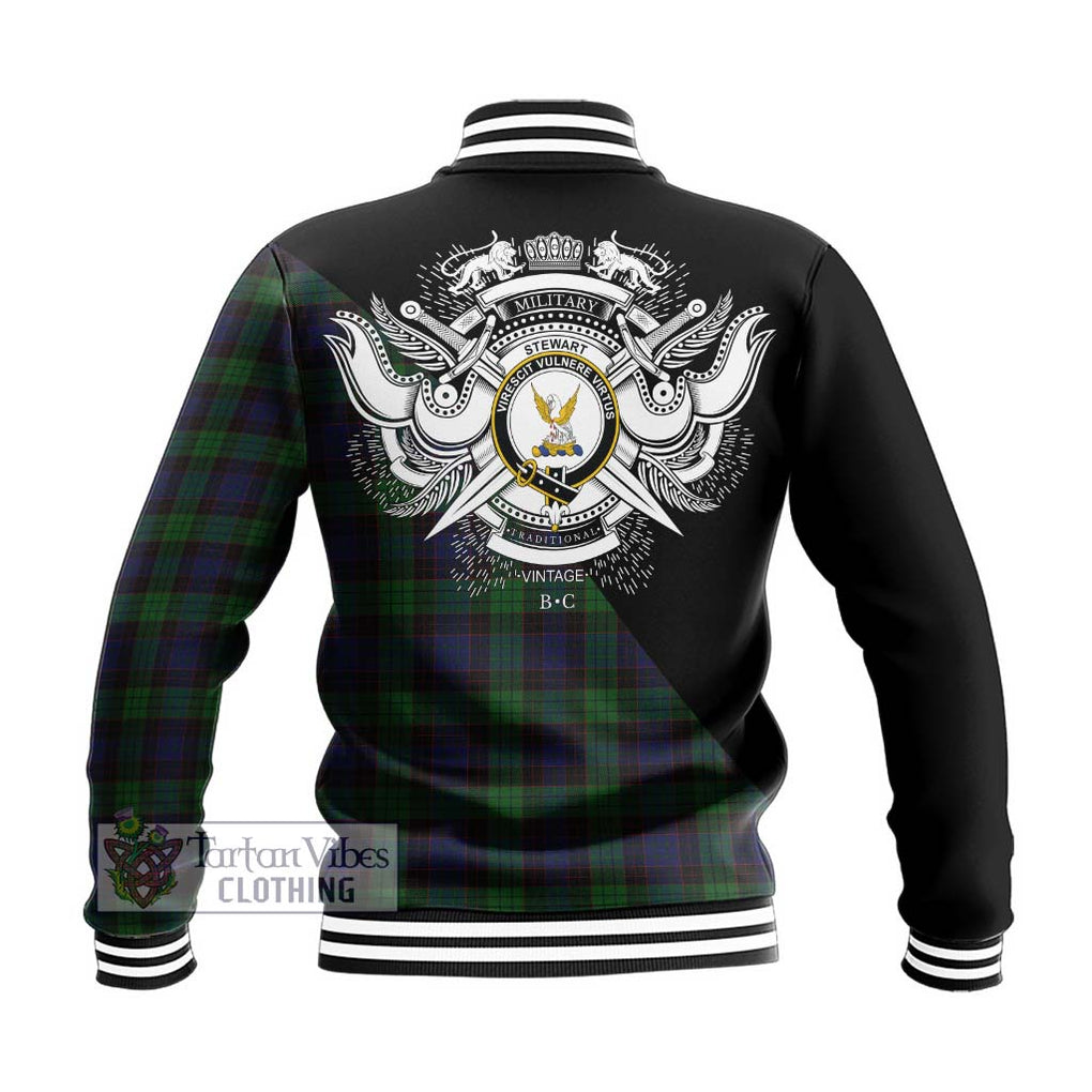 Stewart Old Tartan Baseball Jacket with Family Crest and Military Logo Style - Tartanvibesclothing Shop