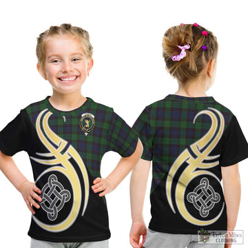 Stewart Old Tartan Kid T-Shirt with Family Crest and Celtic Symbol Style