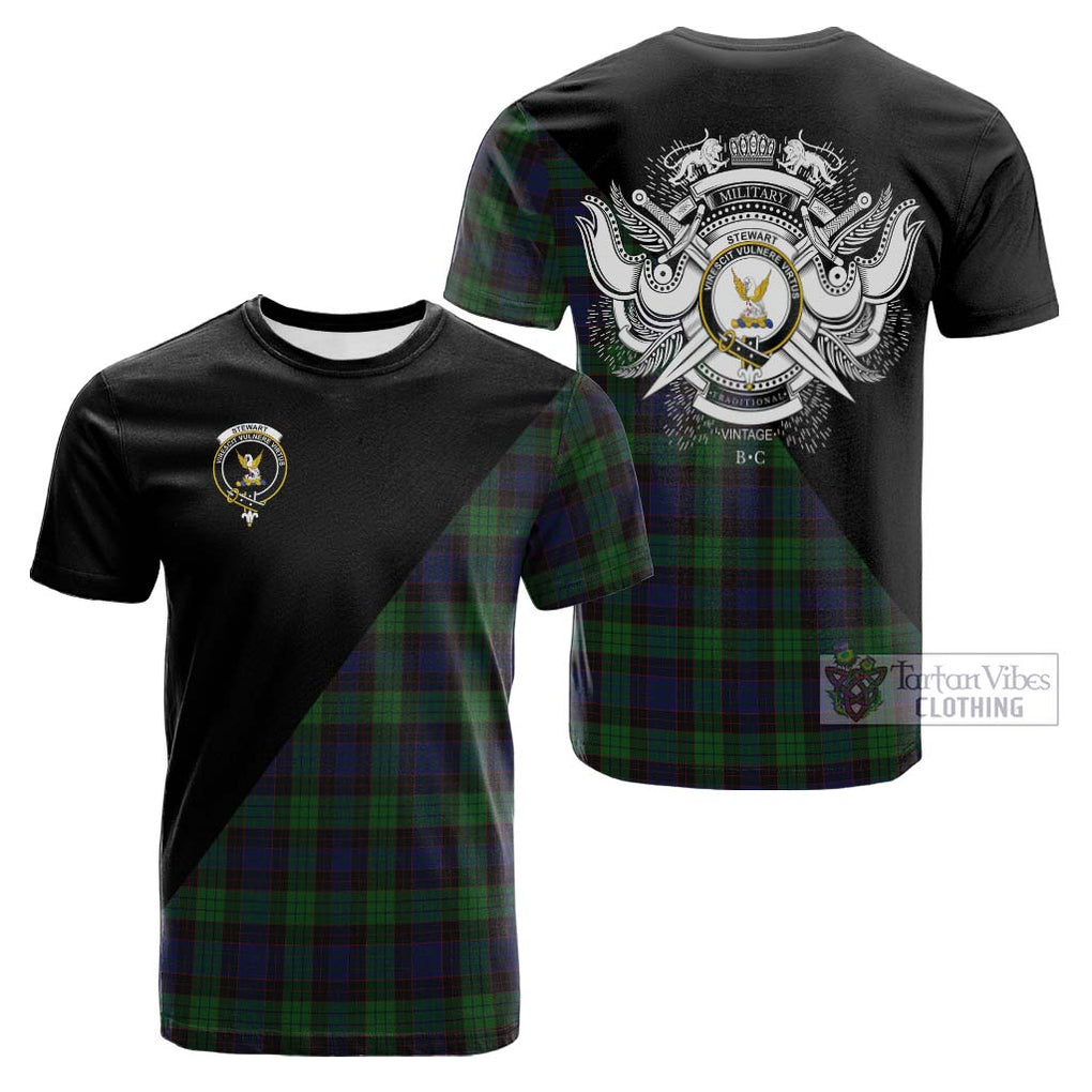 Tartan Vibes Clothing Stewart Old Tartan Cotton T-shirt with Family Crest and Military Logo Style