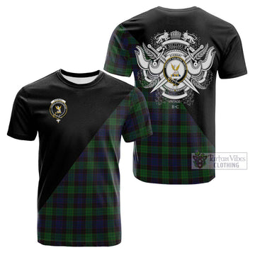 Stewart Old Tartan Cotton T-shirt with Family Crest and Military Logo Style