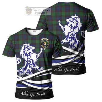 Stewart Old Tartan Cotton T-shirt with Alba Gu Brath Regal Lion Emblem