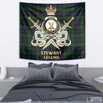 Stewart Old Tartan Tapestry with Clan Crest and the Golden Sword of Courageous Legacy