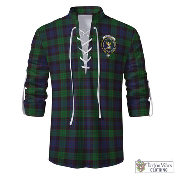 Stewart Old Tartan Men's Scottish Traditional Jacobite Ghillie Kilt Shirt with Family Crest