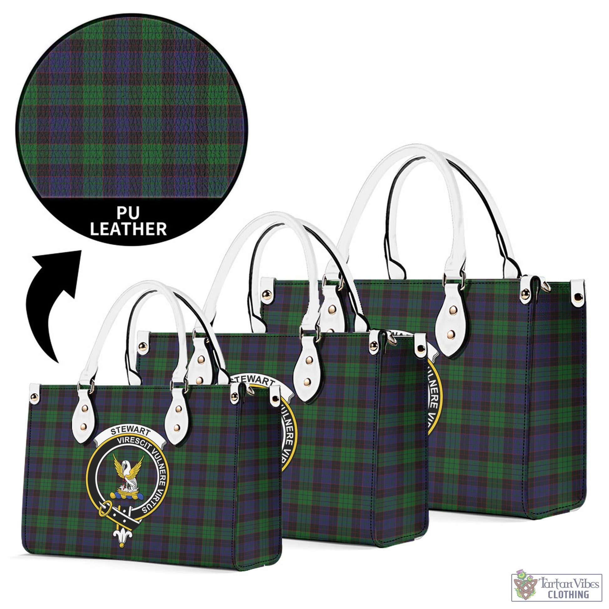 Tartan Vibes Clothing Stewart Old Tartan Luxury Leather Handbags with Family Crest