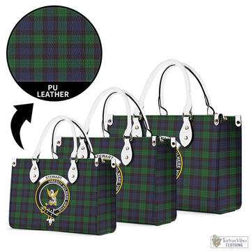 Stewart Old Tartan Luxury Leather Handbags with Family Crest