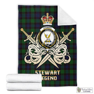 Stewart Old Tartan Blanket with Clan Crest and the Golden Sword of Courageous Legacy