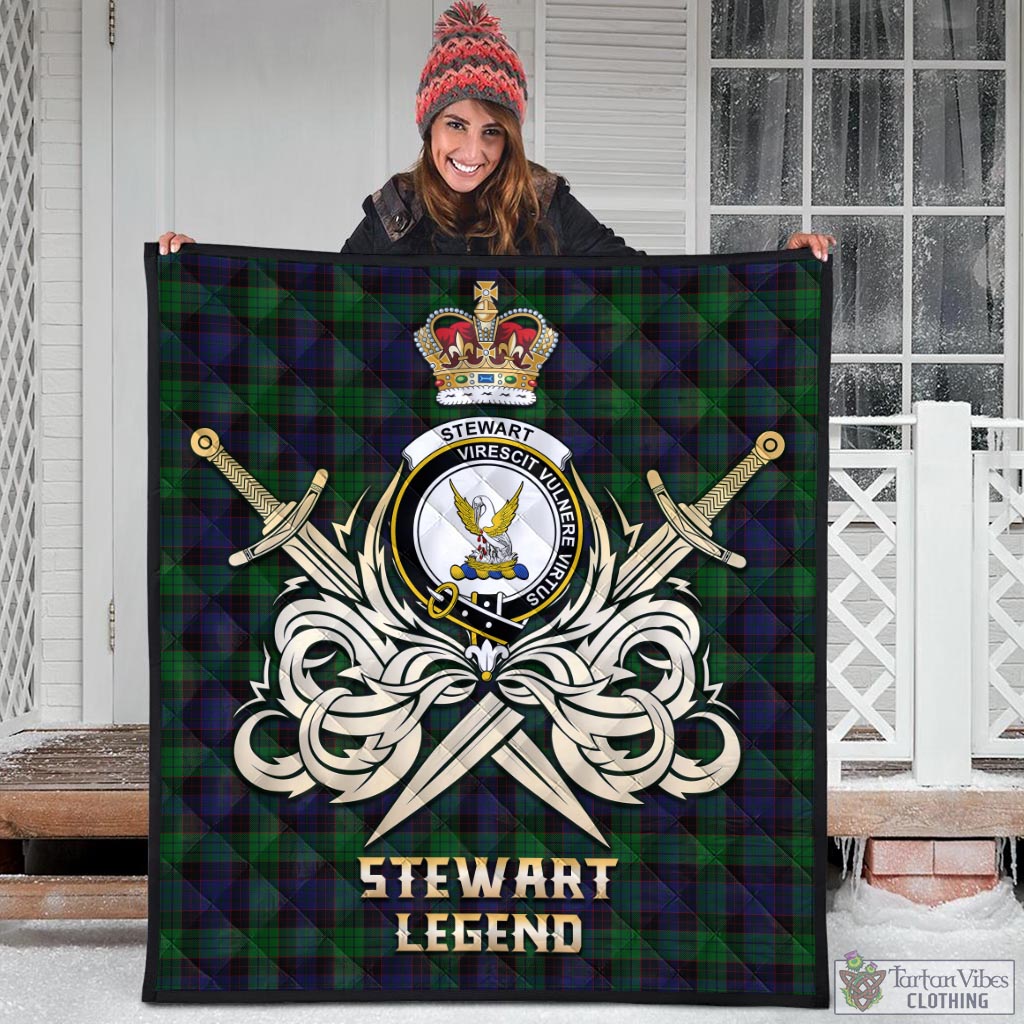 Tartan Vibes Clothing Stewart Old Tartan Quilt with Clan Crest and the Golden Sword of Courageous Legacy