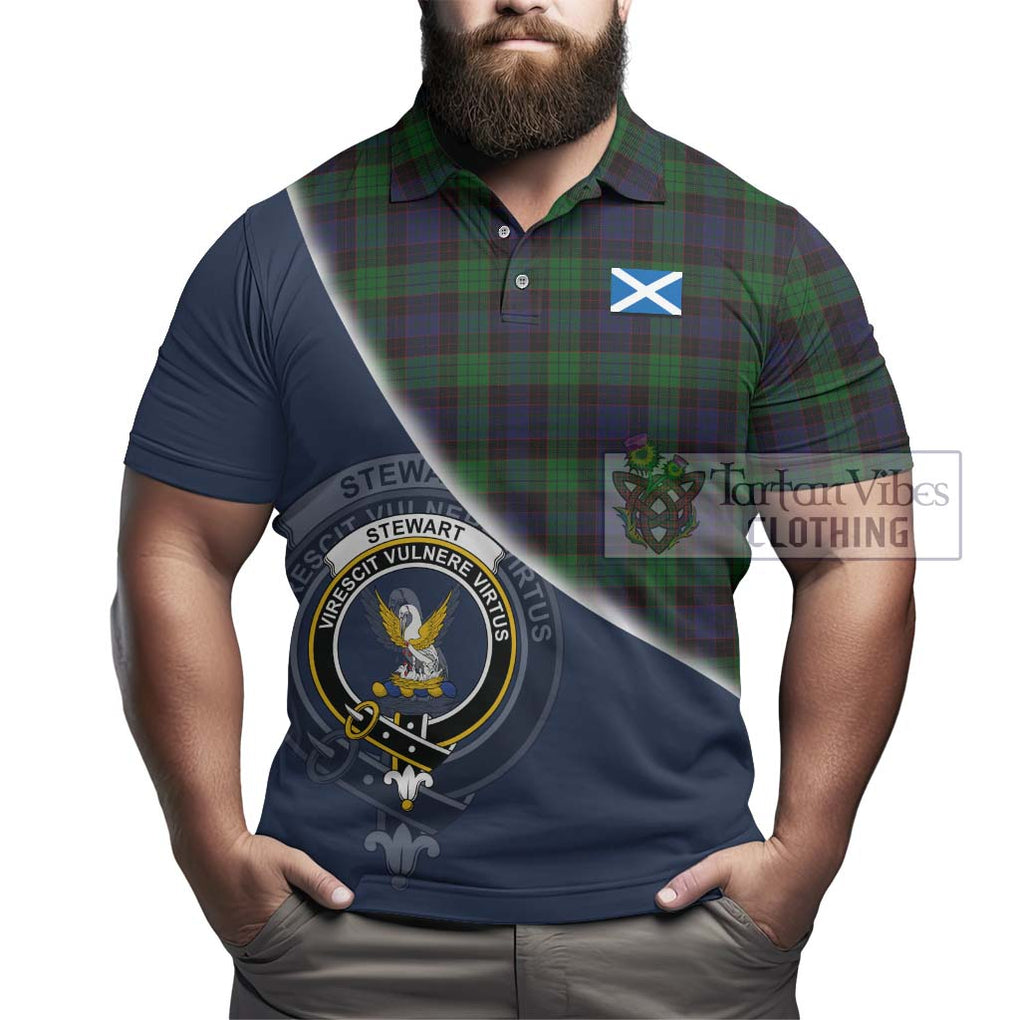 Stewart Old Tartan Polo Shirt with Personalised National Flag and Family Crest Half Style - Tartanvibesclothing Shop