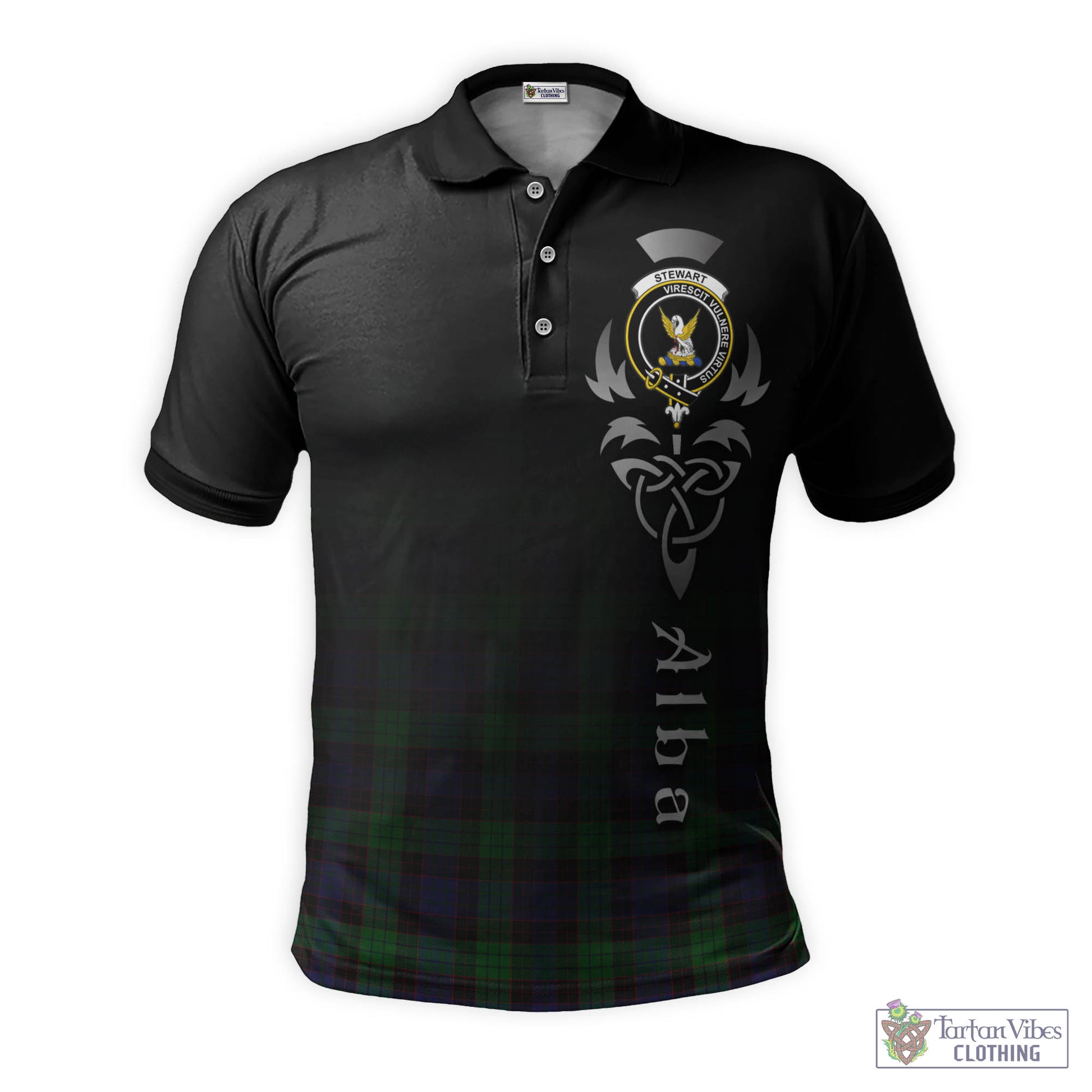 Tartan Vibes Clothing Stewart Old Tartan Polo Shirt Featuring Alba Gu Brath Family Crest Celtic Inspired