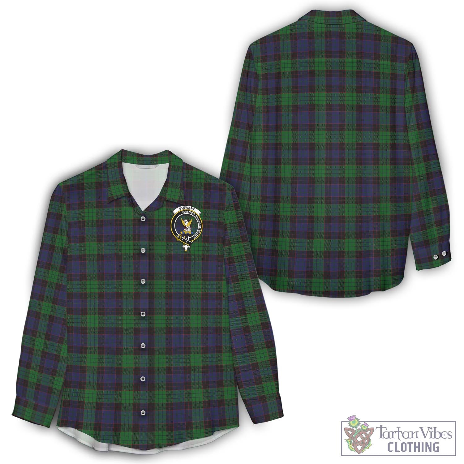 Tartan Vibes Clothing Stewart Old Tartan Womens Casual Shirt with Family Crest