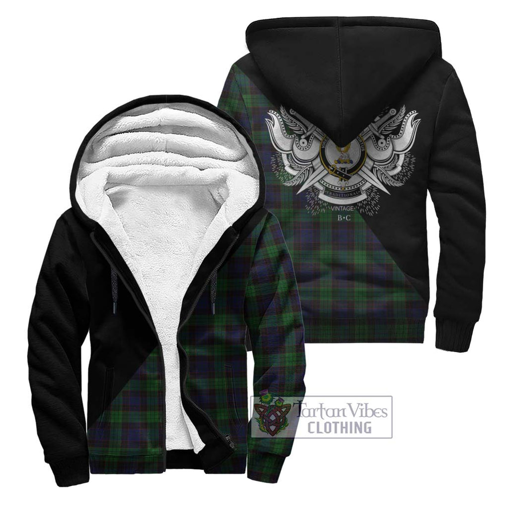 Stewart Old Tartan Sherpa Hoodie with Family Crest and Military Logo Style Unisex - Tartanvibesclothing Shop