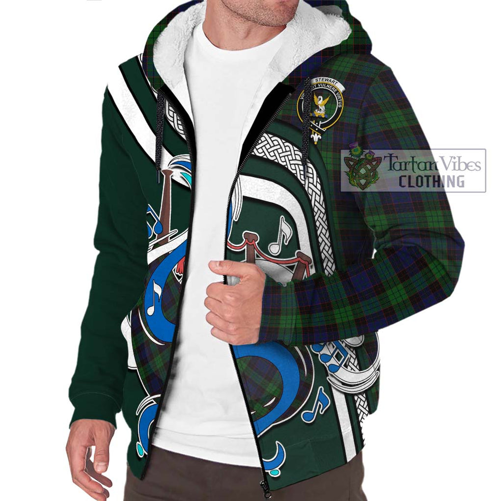 Stewart Old Tartan Sherpa Hoodie with Epic Bagpipe Style Unisex - Tartanvibesclothing Shop