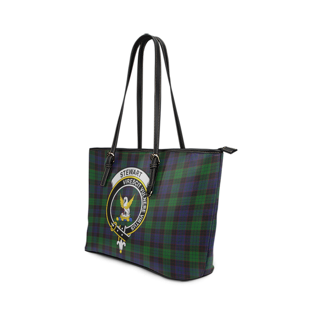 Stewart Old Tartan Leather Tote Bag with Family Crest - Tartan Vibes Clothing