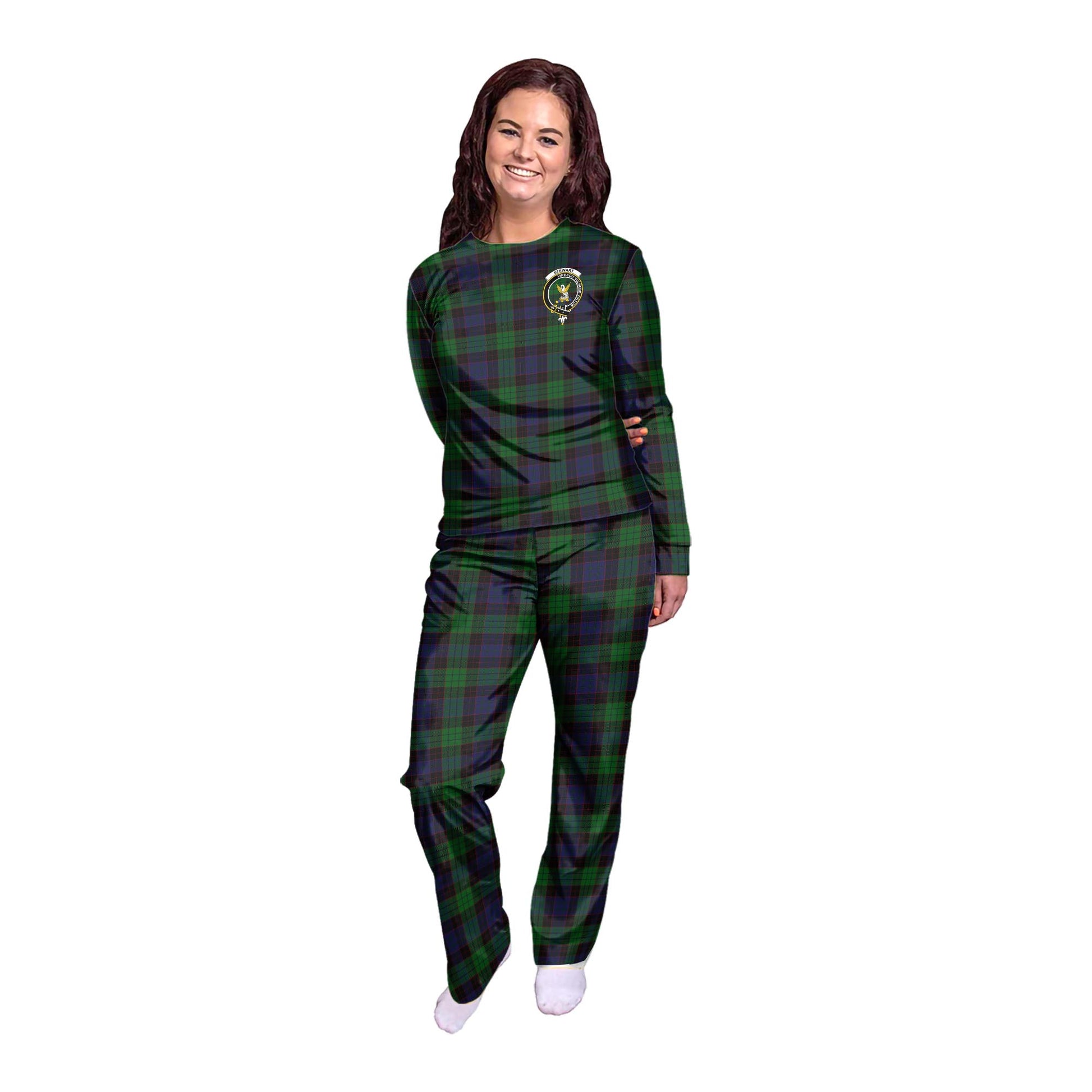 Stewart Old Tartan Pajamas Family Set with Family Crest - Tartanvibesclothing