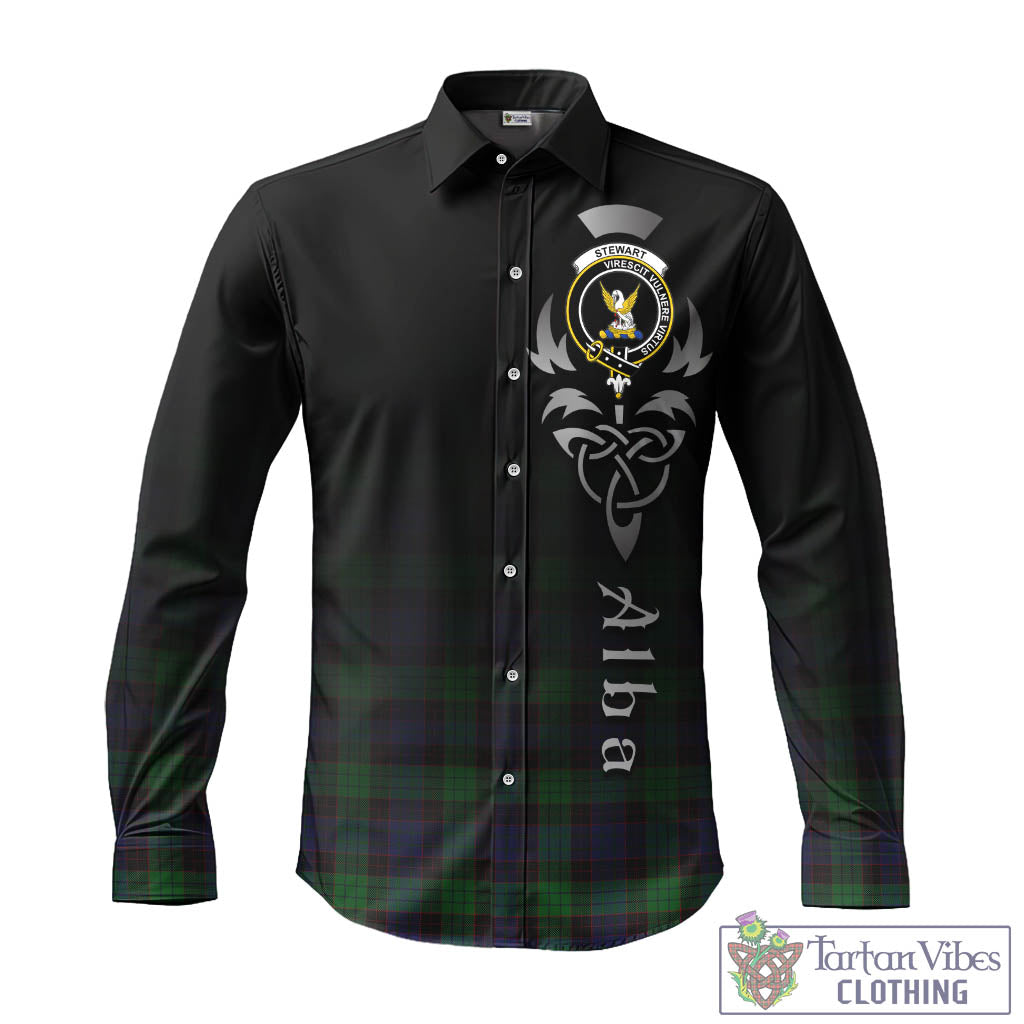 Tartan Vibes Clothing Stewart Old Tartan Long Sleeve Button Up Featuring Alba Gu Brath Family Crest Celtic Inspired