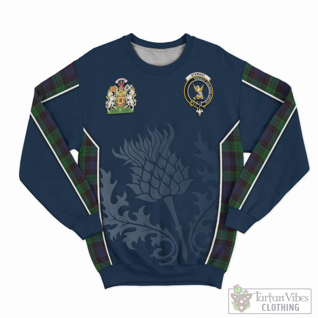 Tartan Vibes Clothing Stewart Old Tartan Sweatshirt with Family Crest and Scottish Thistle Vibes Sport Style