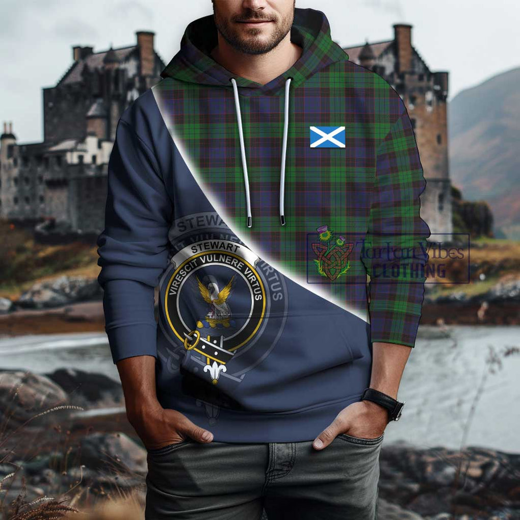 Stewart Old Tartan Hoodie with Personalised National Flag and Family Crest Half Style - Tartanvibesclothing Shop