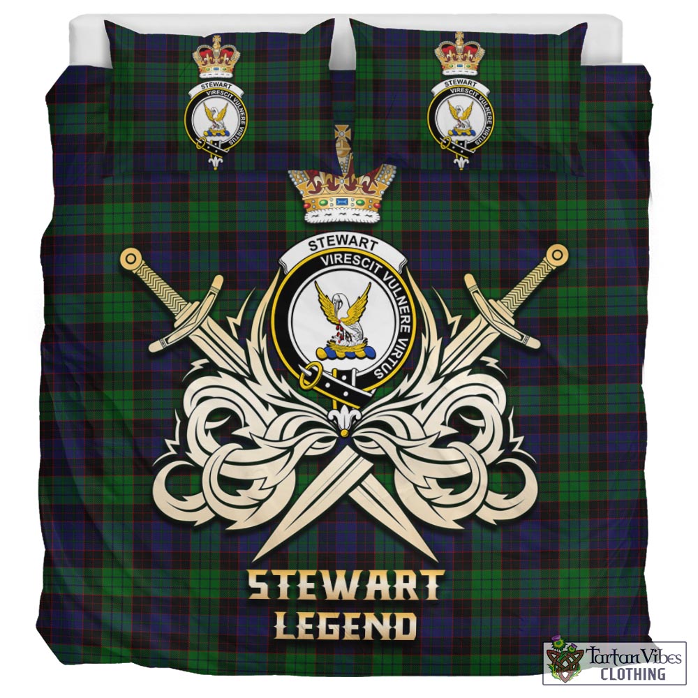 Tartan Vibes Clothing Stewart Old Tartan Bedding Set with Clan Crest and the Golden Sword of Courageous Legacy