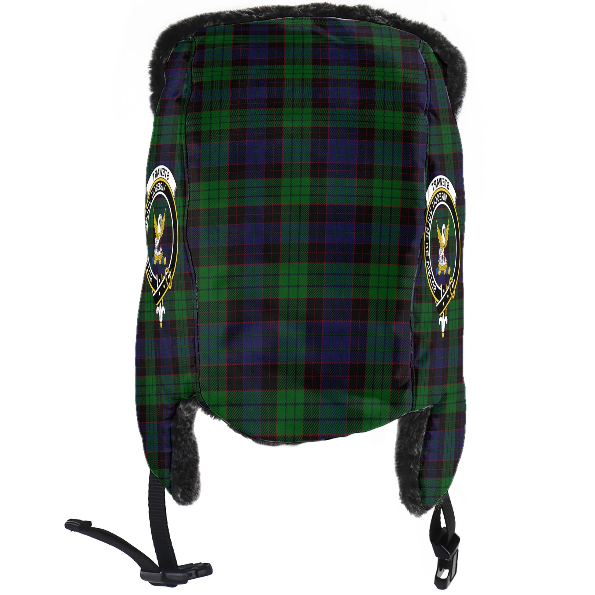 Stewart Old Tartan Winter Trapper Hat with Family Crest - Tartanvibesclothing