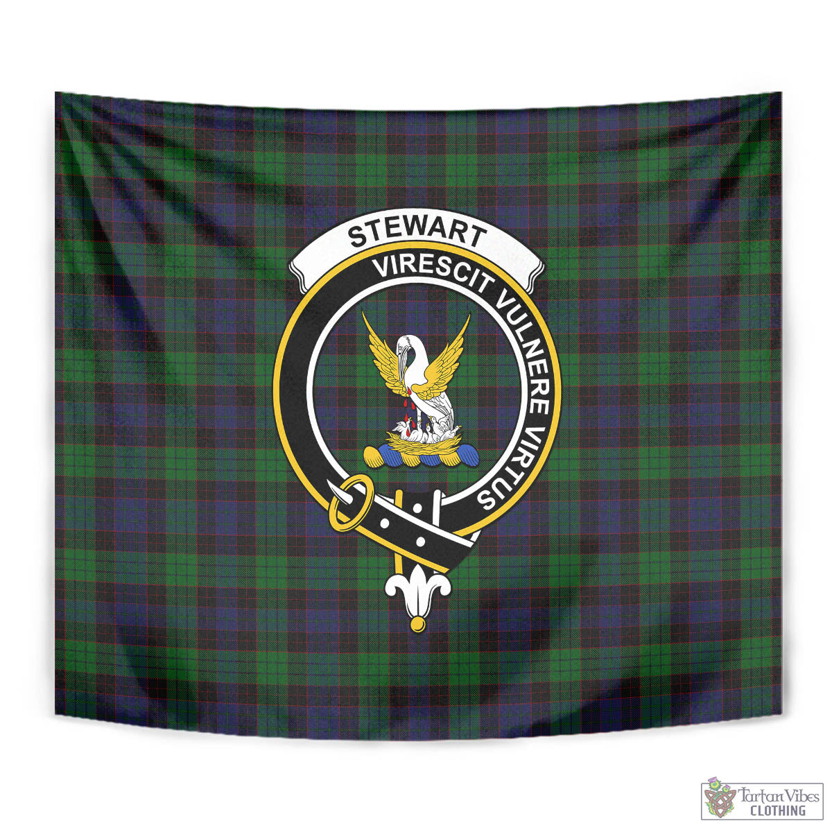 Tartan Vibes Clothing Stewart Old Tartan Tapestry Wall Hanging and Home Decor for Room with Family Crest