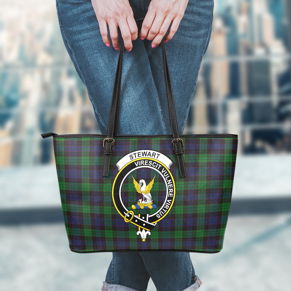 Stewart Old Tartan Leather Tote Bag with Family Crest - Tartan Vibes Clothing