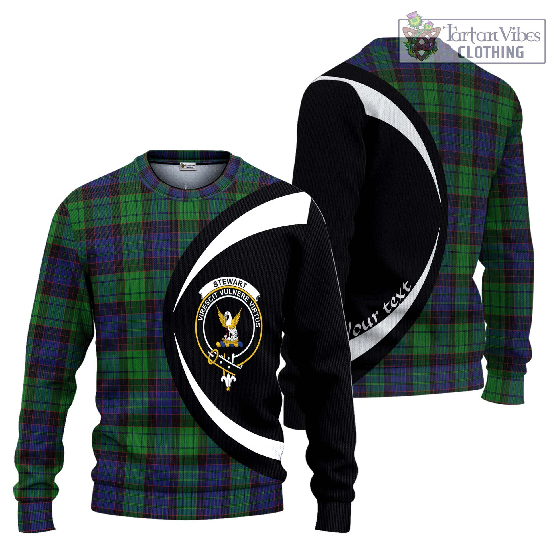 Stewart Old Modern Tartan Knitted Sweater with Family Crest Circle Style Unisex - Tartan Vibes Clothing