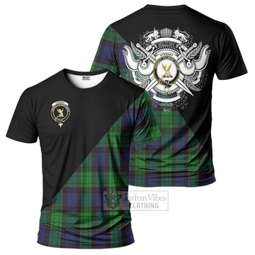 Stewart Old Modern Tartan T-Shirt with Family Crest and Military Logo Style