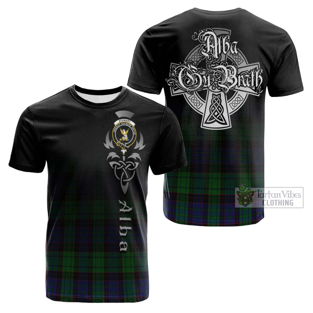 Tartan Vibes Clothing Stewart Old Modern Tartan Cotton T-shirt Featuring Alba Gu Brath Family Crest Celtic Inspired