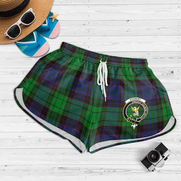 Stewart Old Modern Tartan Womens Shorts with Family Crest