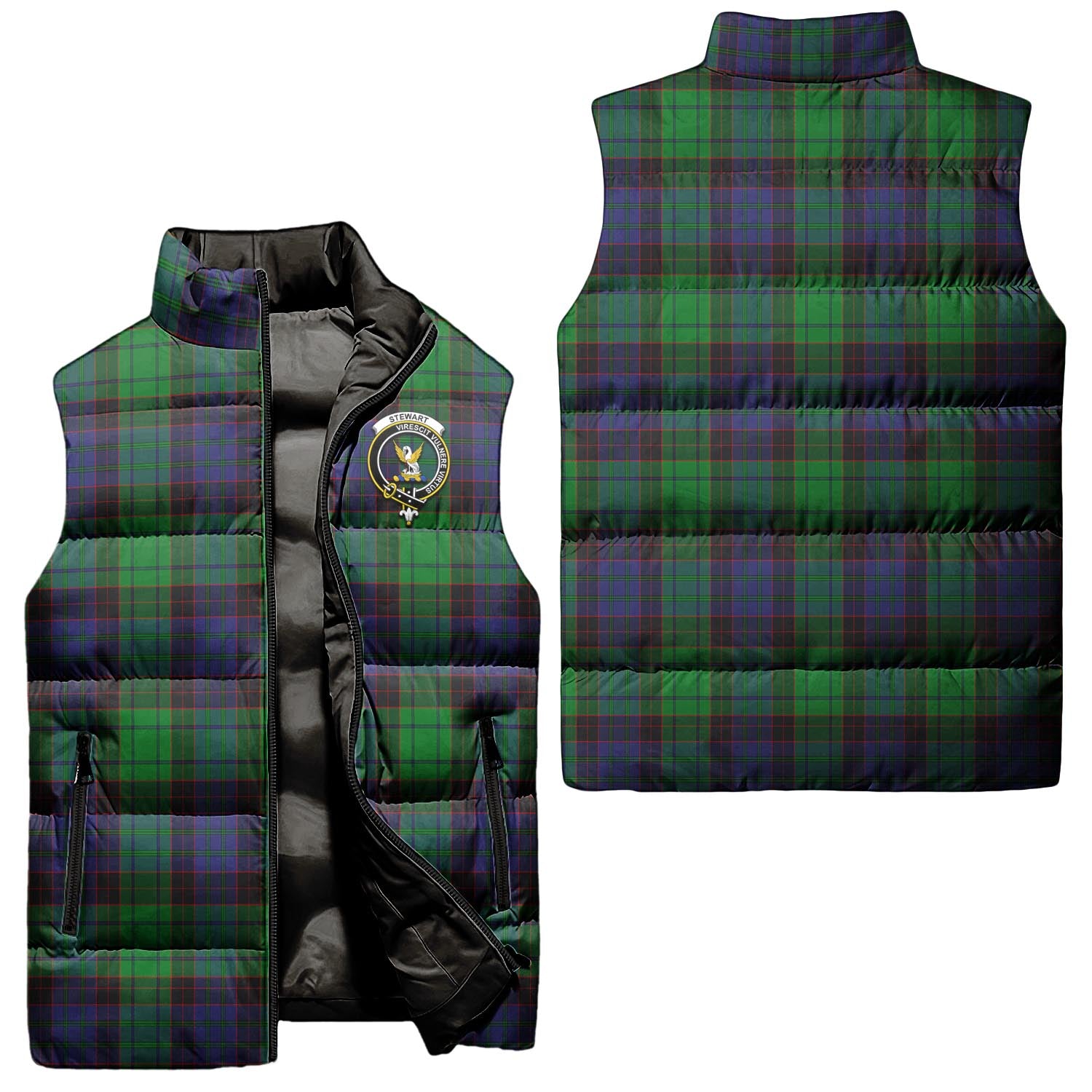 Stewart Old Modern Tartan Sleeveless Puffer Jacket with Family Crest Unisex - Tartanvibesclothing