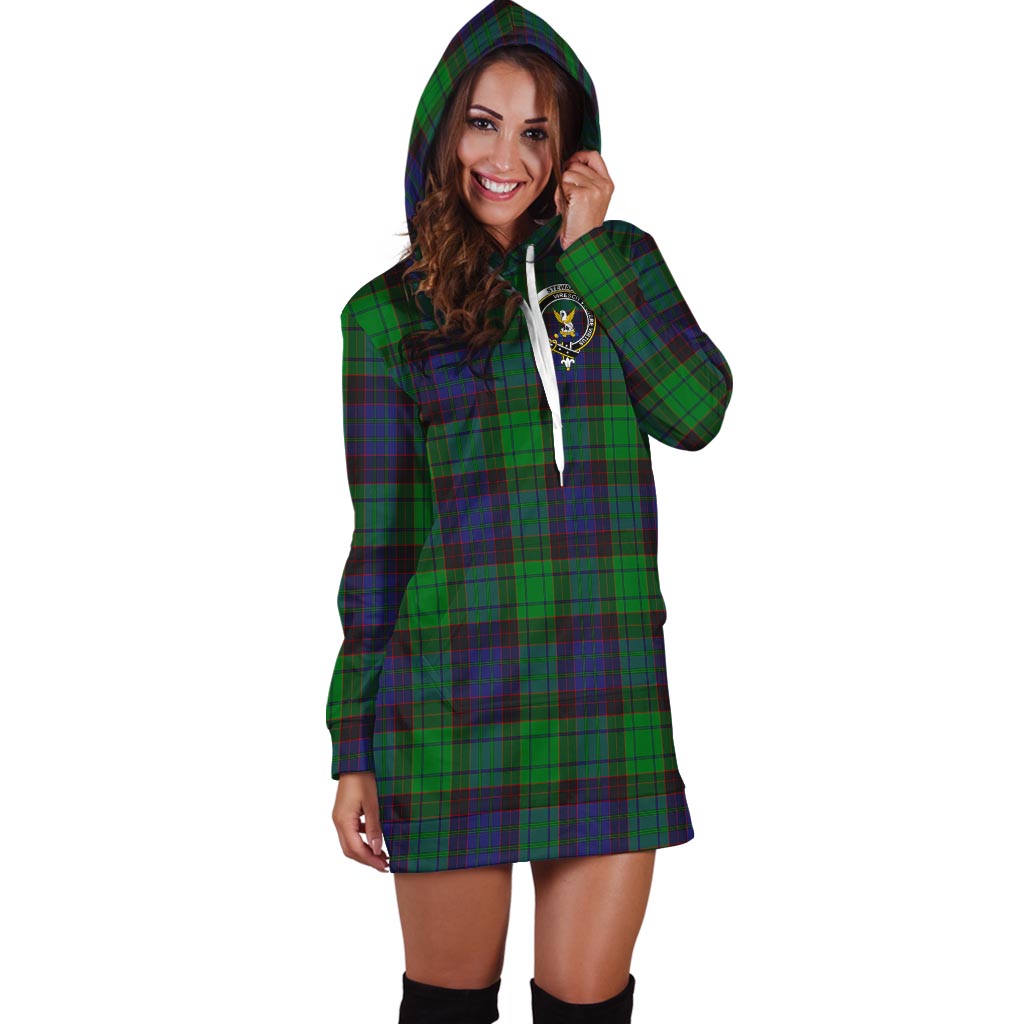 Stewart Old Modern Tartan Hoodie Dress with Family Crest - Tartan Vibes Clothing