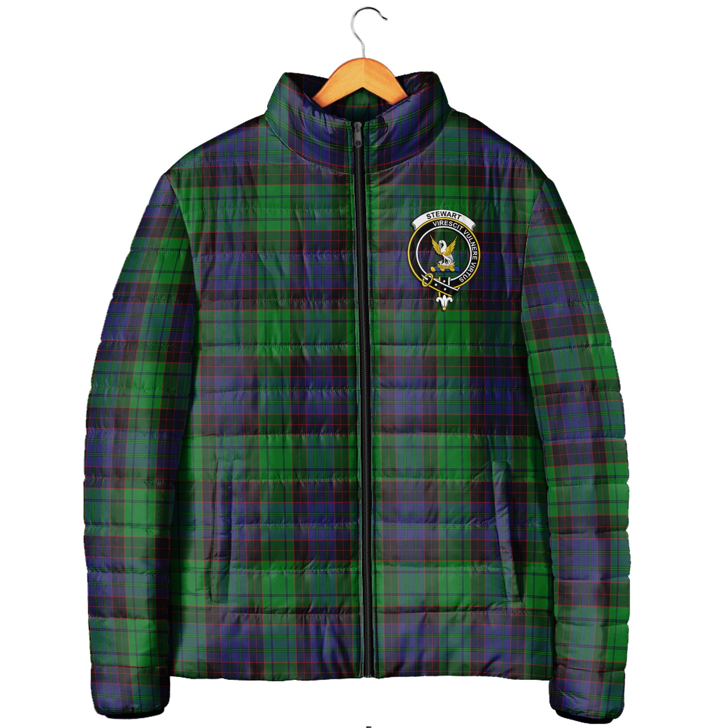 Stewart Old Modern Tartan Padded Jacket with Family Crest Men's Padded Jacket - Tartan Vibes Clothing