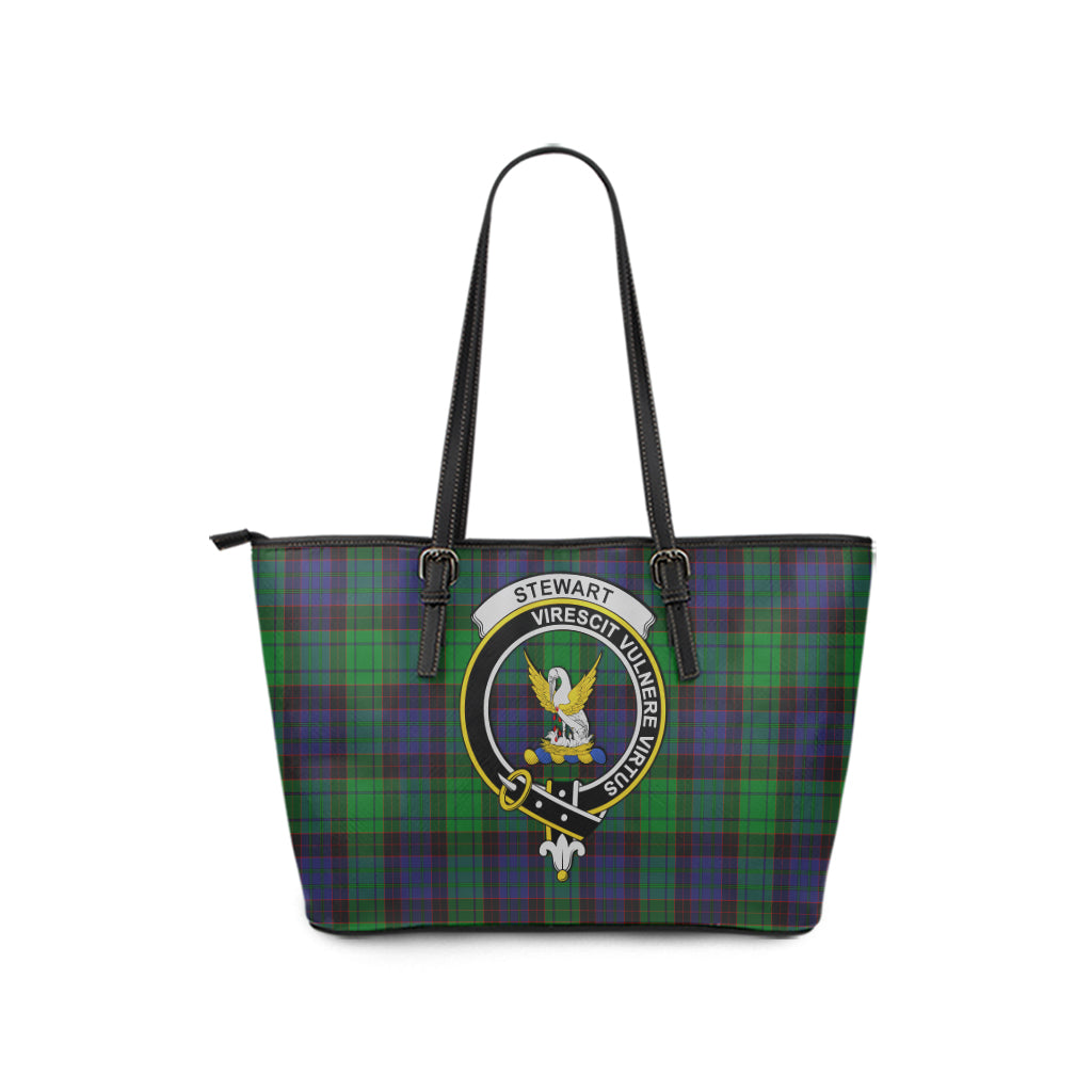 Stewart Old Modern Tartan Leather Tote Bag with Family Crest - Tartan Vibes Clothing