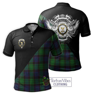 Stewart Old Modern Tartan Polo Shirt with Family Crest and Military Logo Style