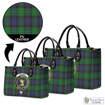 Stewart Old Modern Tartan Luxury Leather Handbags with Family Crest