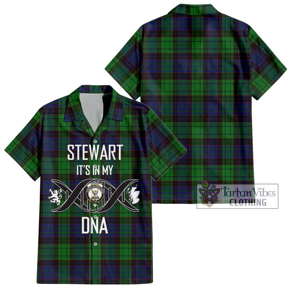 Stewart Old Modern Tartan Short Sleeve Button Shirt with Family Crest DNA In Me Style Kid - Tartanvibesclothing Shop