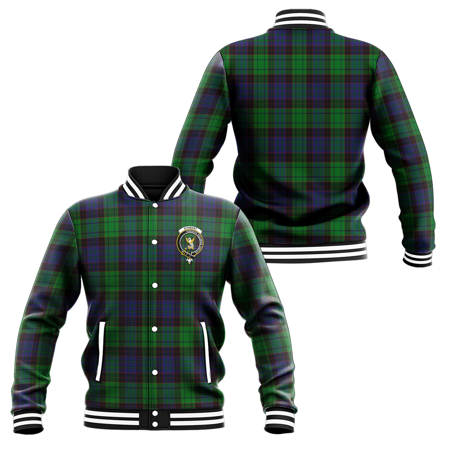 Stewart Old Modern Tartan Baseball Jacket with Family Crest Unisex - Tartan Vibes Clothing