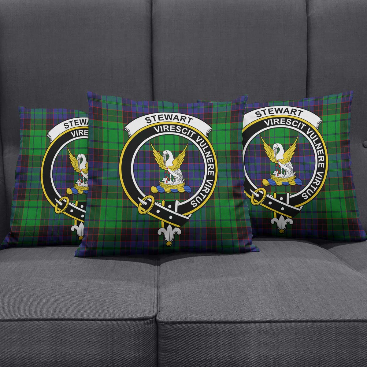 Stewart Old Modern Tartan Pillow Cover with Family Crest Square Pillow Cover - Tartanvibesclothing