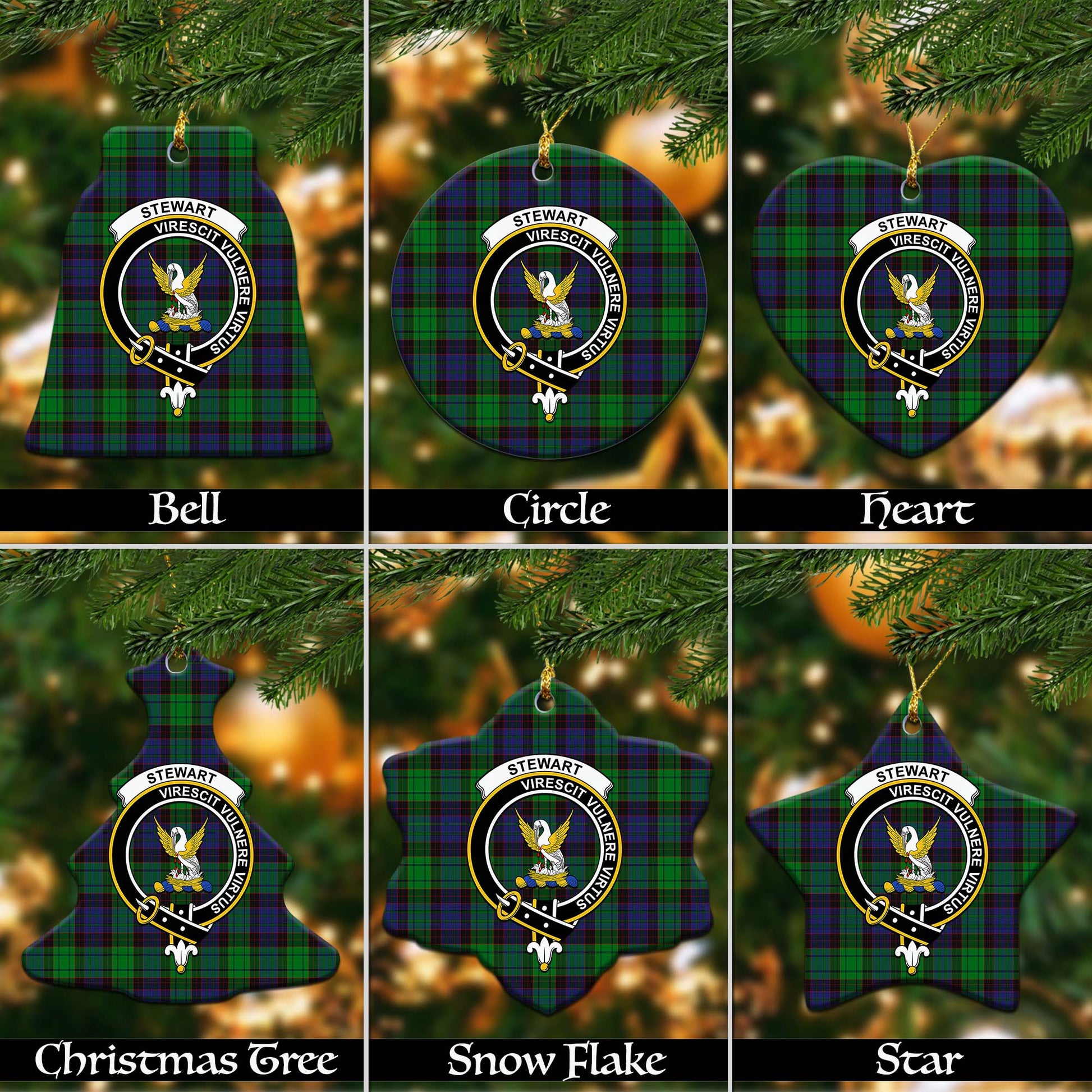 Stewart Old Modern Tartan Christmas Ornaments with Family Crest - Tartanvibesclothing