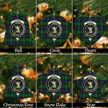 Stewart Old Modern Tartan Christmas Ceramic Ornaments with Family Crest