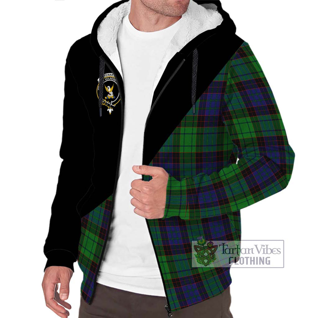 Stewart Old Modern Tartan Sherpa Hoodie with Family Crest and Military Logo Style Unisex S - Tartanvibesclothing Shop