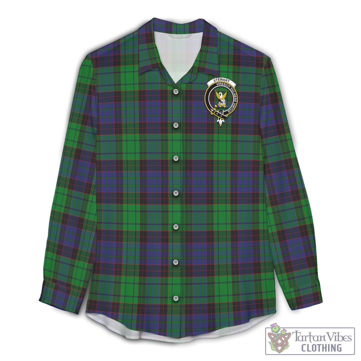 Tartan Vibes Clothing Stewart Old Modern Tartan Womens Casual Shirt with Family Crest